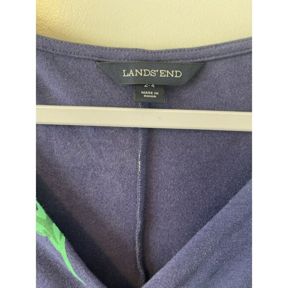 Lands End Womens 2-4 Navy Floral Short Sleeve Front Wrap Dress Cotton Blend - Picture 4 of 4